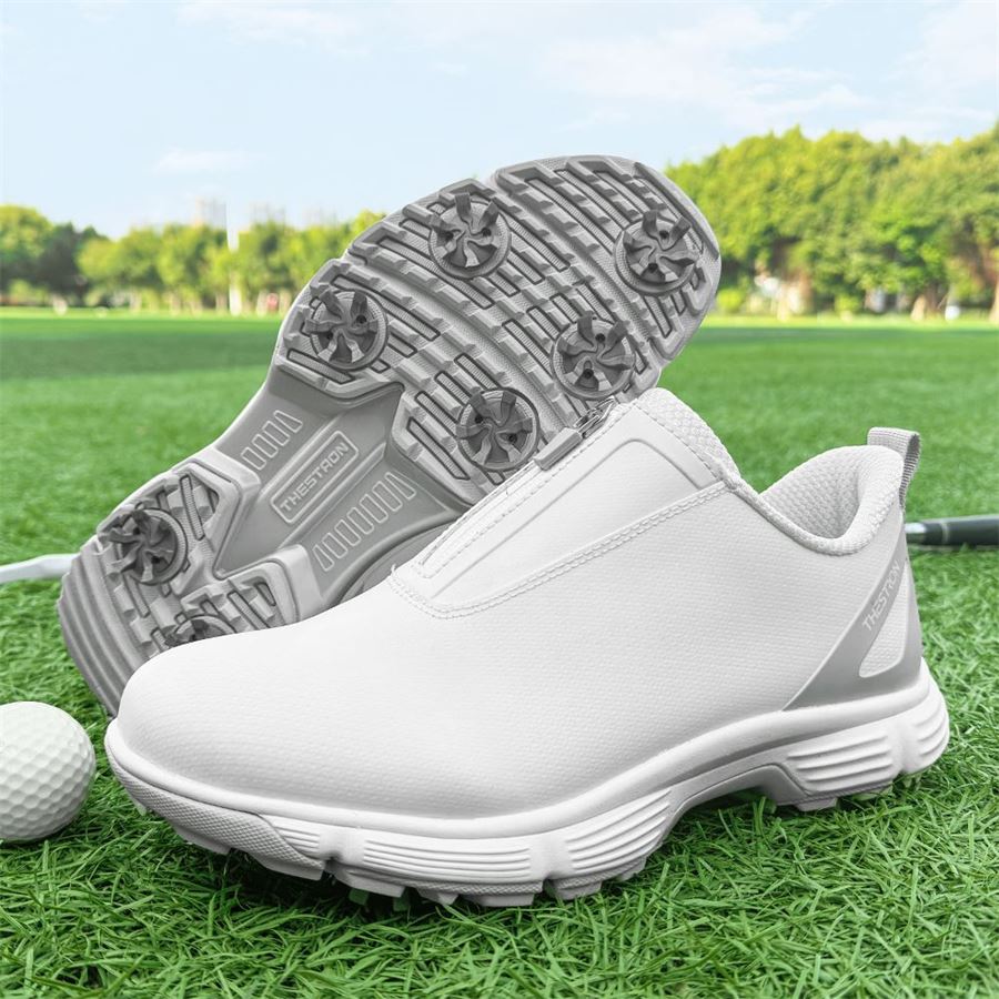 Women's Zip Slip-On Spiked Golf Shoe on the golf course, view 2