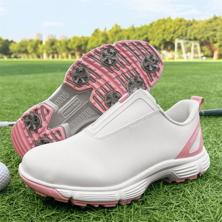 Women's Zip Slip-On Spiked Golf Shoe on the golf course, view 3