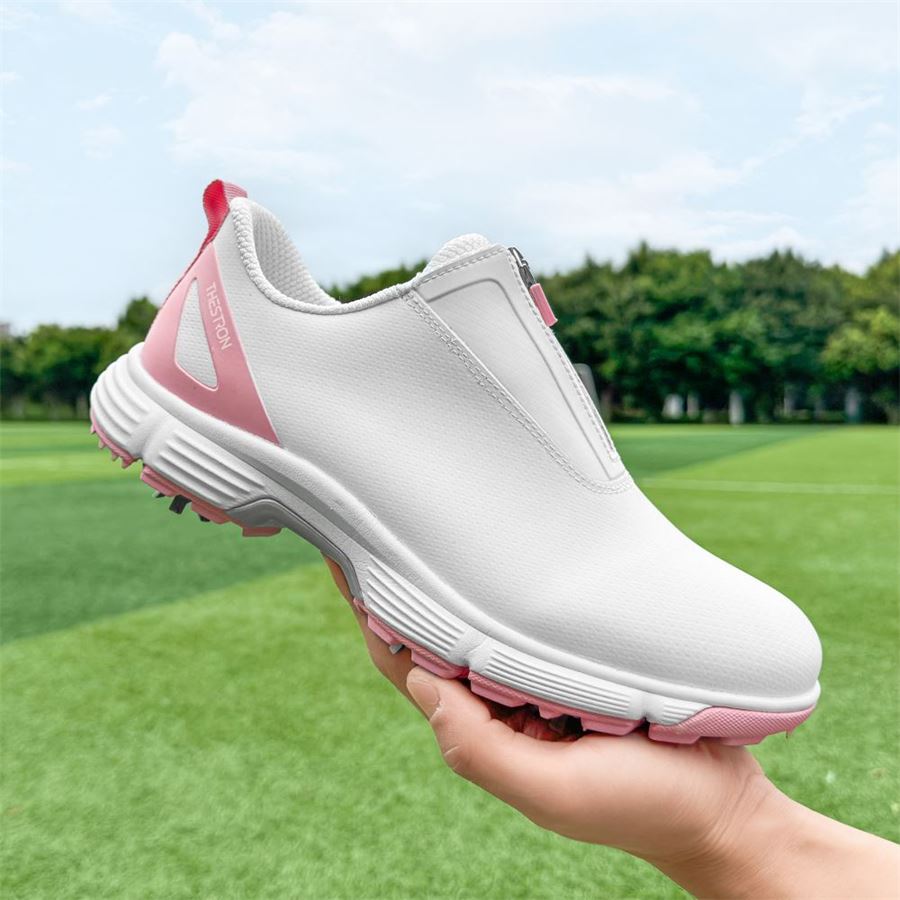 Women's Zip Slip-On Spiked Golf Shoe on the golf course, view 6