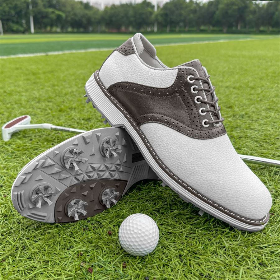 Classic Saddle Oxford Spiked Golf Shoe on the golf course, view 4