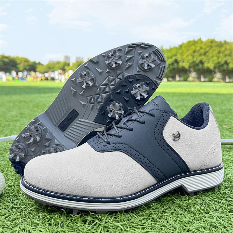 Heritage Saddle Spiked Golf Shoe on the golf course, view 2