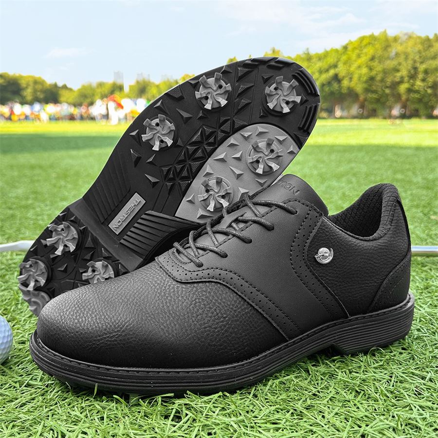Heritage Saddle Spiked Golf Shoe on the golf course, view 4