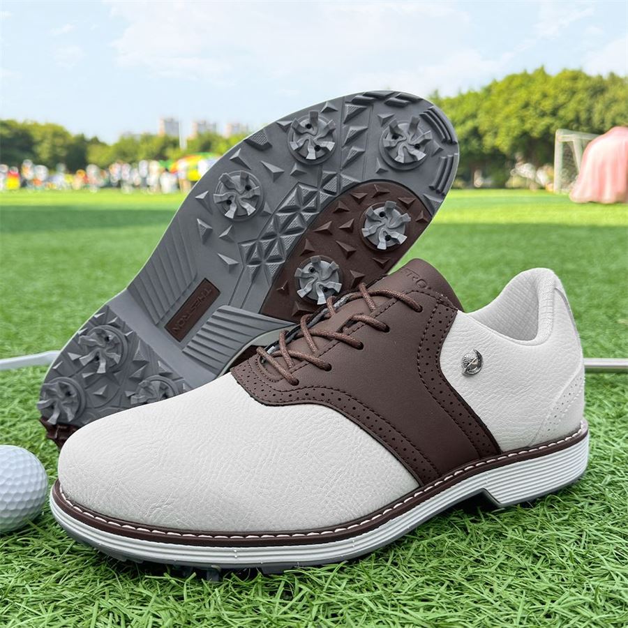 Heritage Saddle Spiked Golf Shoe on the golf course, view 5
