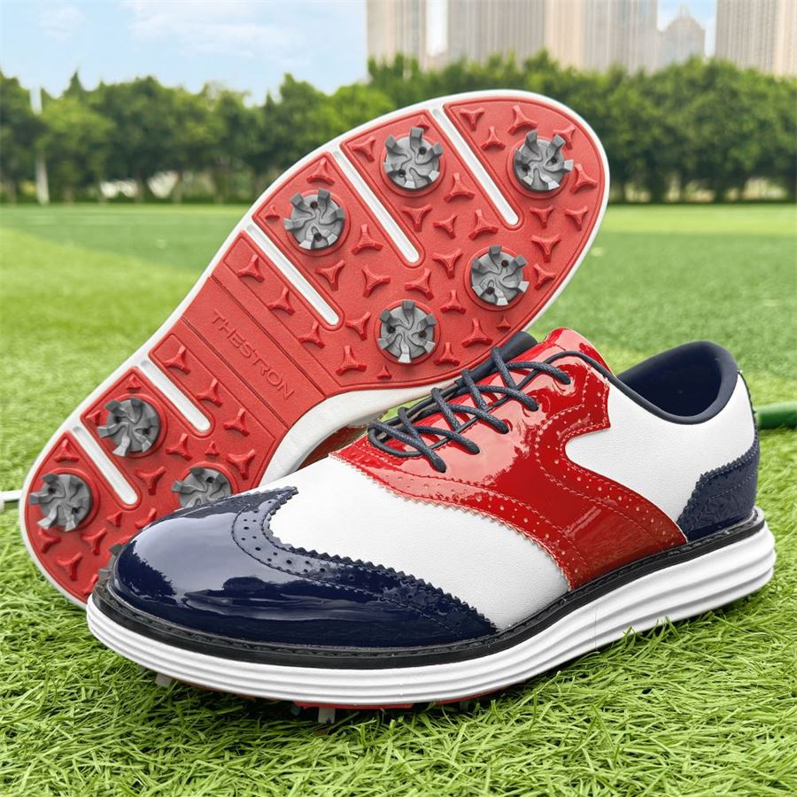 Wingtip Glossy Spiked Golf Shoe on the golf course, view 5