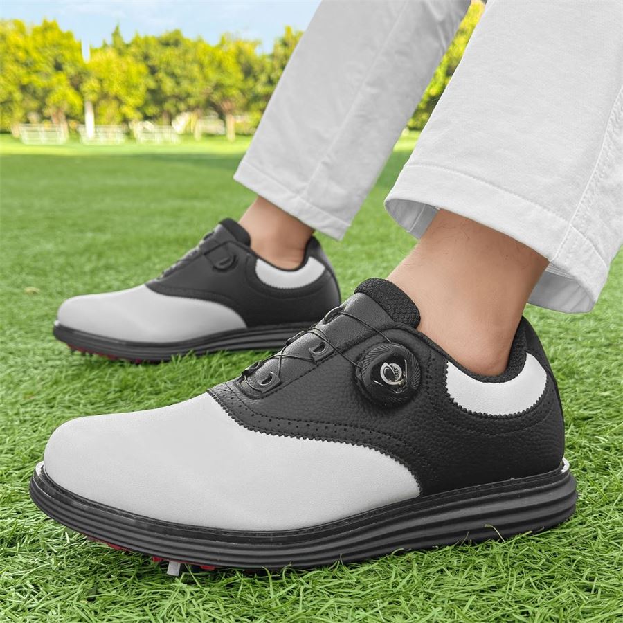 Saddle Rotary-Lace Spiked Golf Shoe on the golf course, view 3