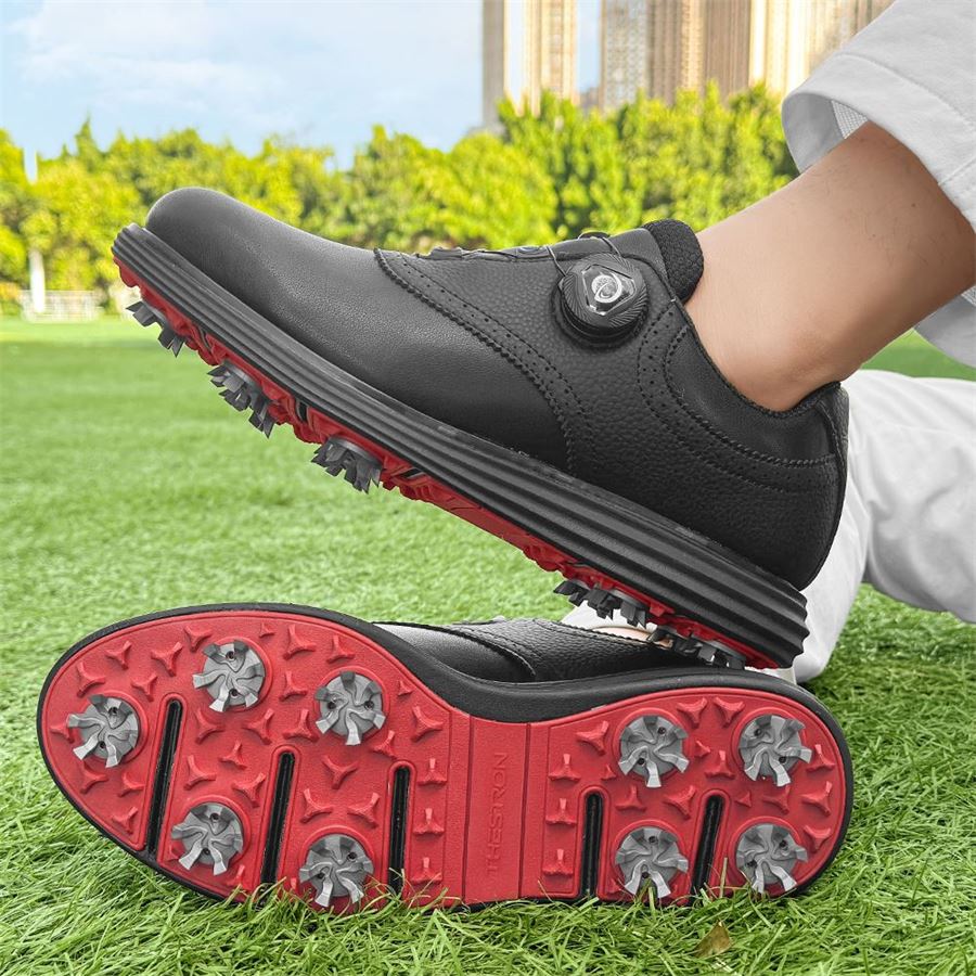 Saddle Rotary-Lace Spiked Golf Shoe on the golf course, view 4