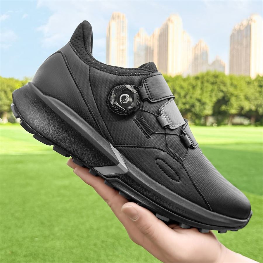 Rotary-Lace Strap Spikeless Golf Shoe on the golf course, view 2