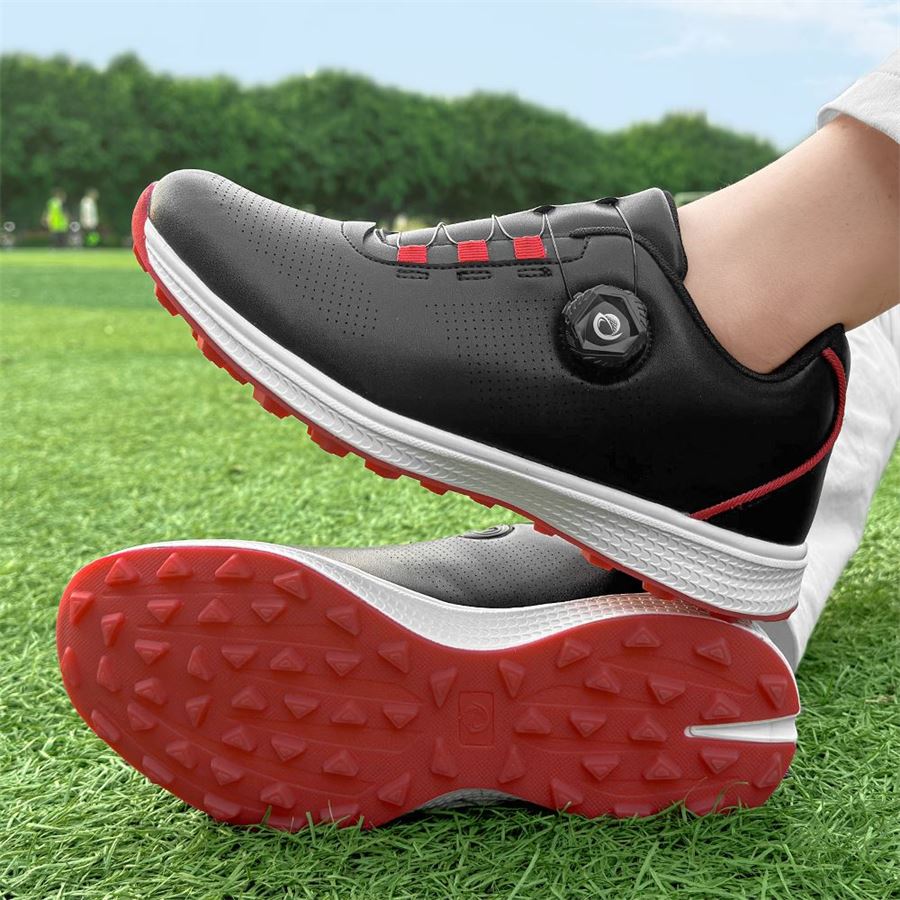 Six-Color Rotary-Lace Spikeless Golf Shoe on the golf course, view 3