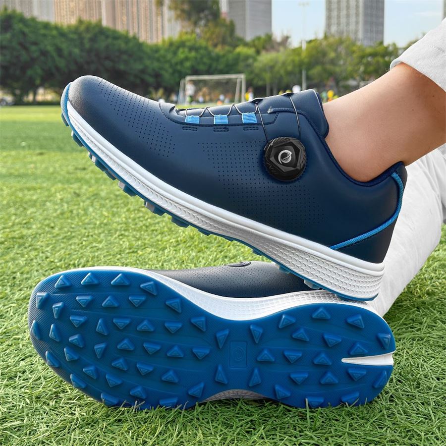 Six-Color Rotary-Lace Spikeless Golf Shoe on the golf course, view 5