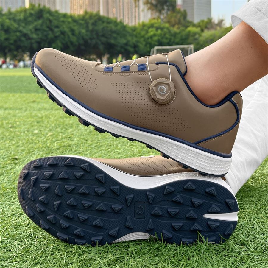 Six-Color Rotary-Lace Spikeless Golf Shoe on the golf course, view 6