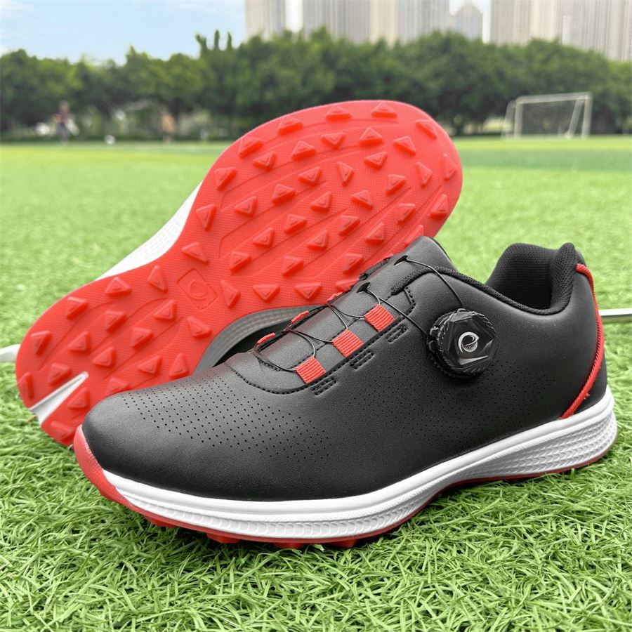 Six-Color Rotary-Lace Spikeless Golf Shoe on the golf course, view 7
